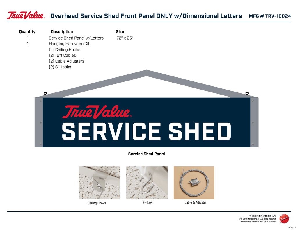 Overhead Service Shed Front Panel Kit