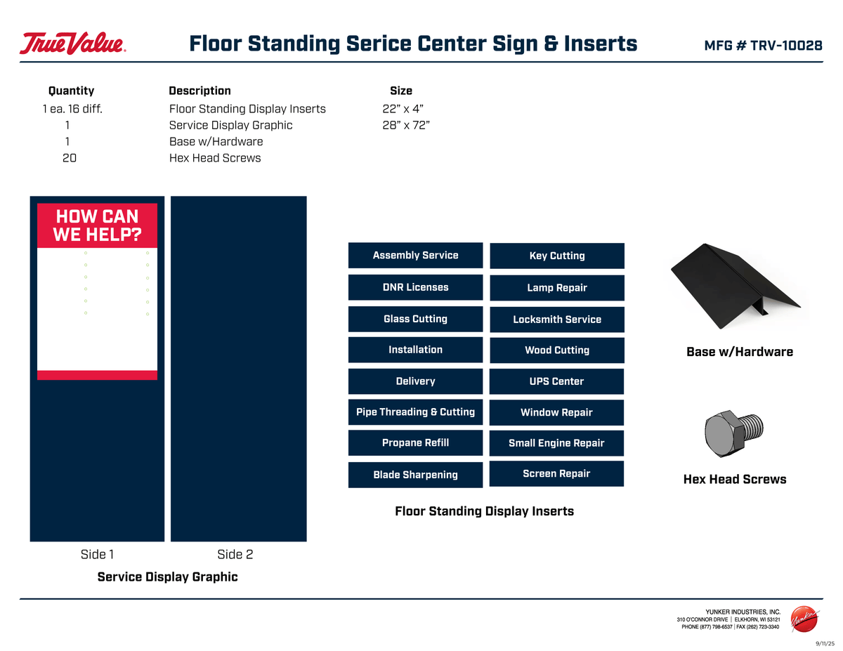 Floor Standing Service Center Kit