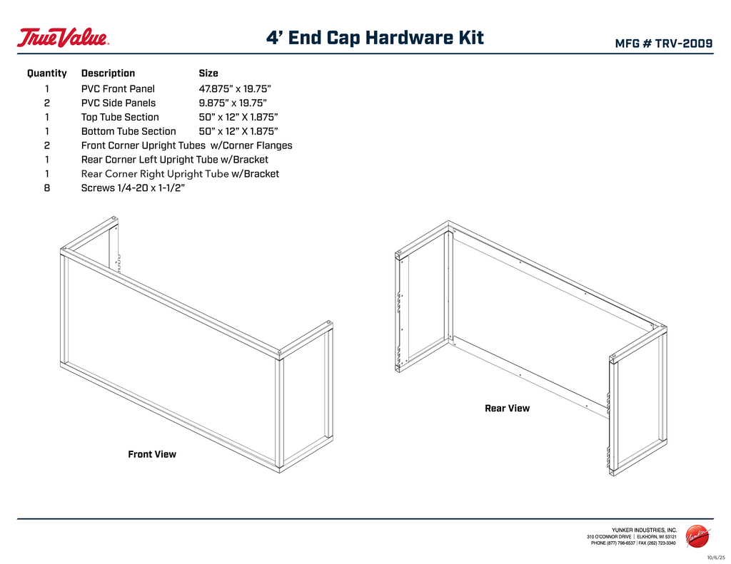 4' End Cap Hardware Kit