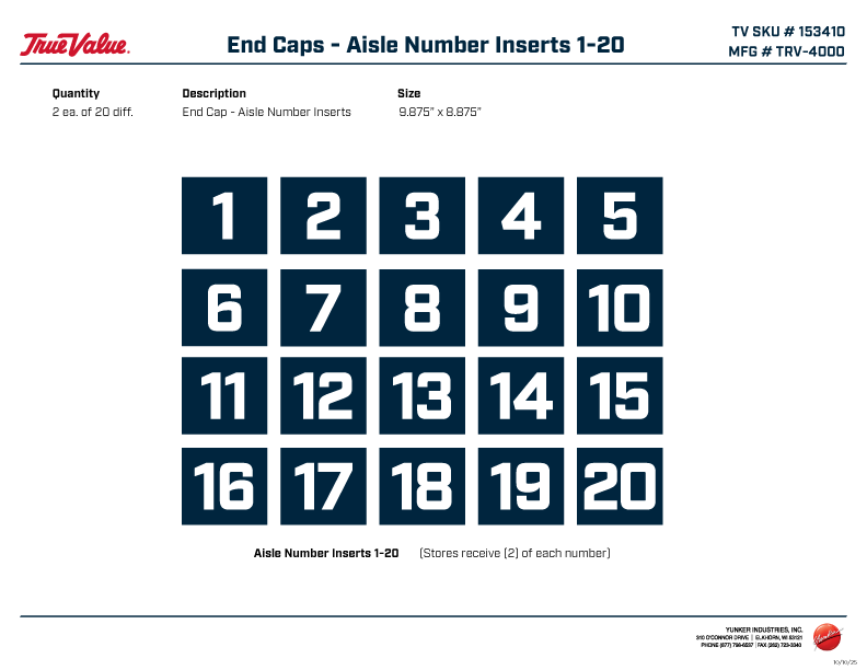 153410 - Aisle Number Kit 1-20