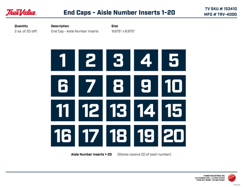 153410 - Aisle Number Kit 1-20