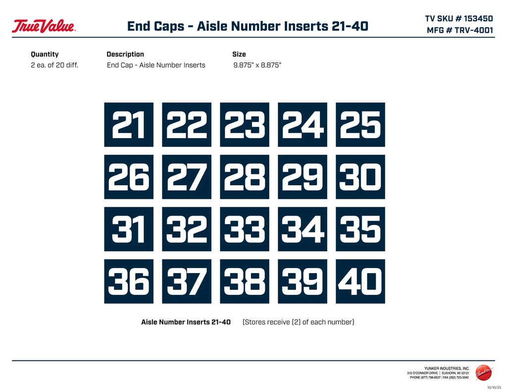 153450- Aisle Number Kit 21-40