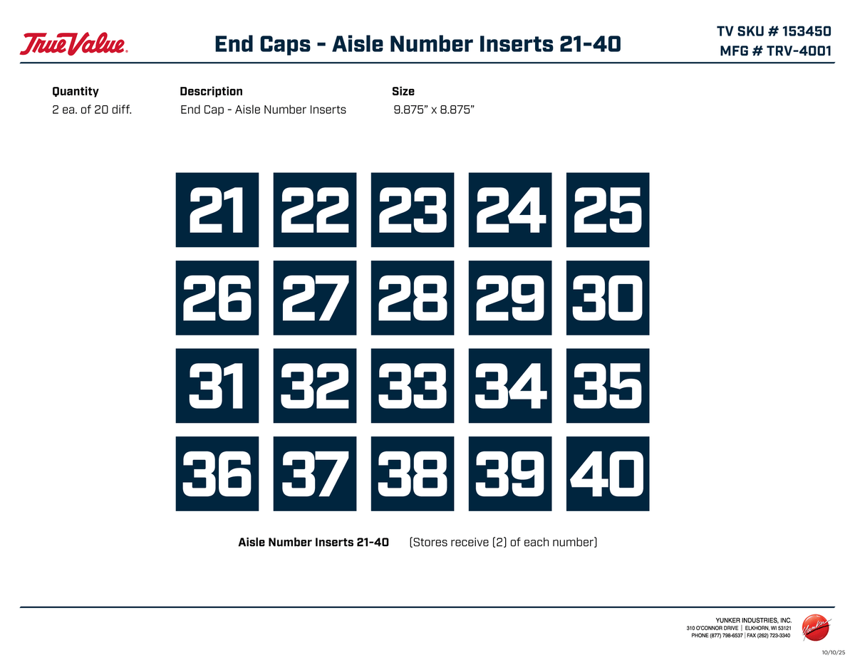 153450- Aisle Number Kit 21-40